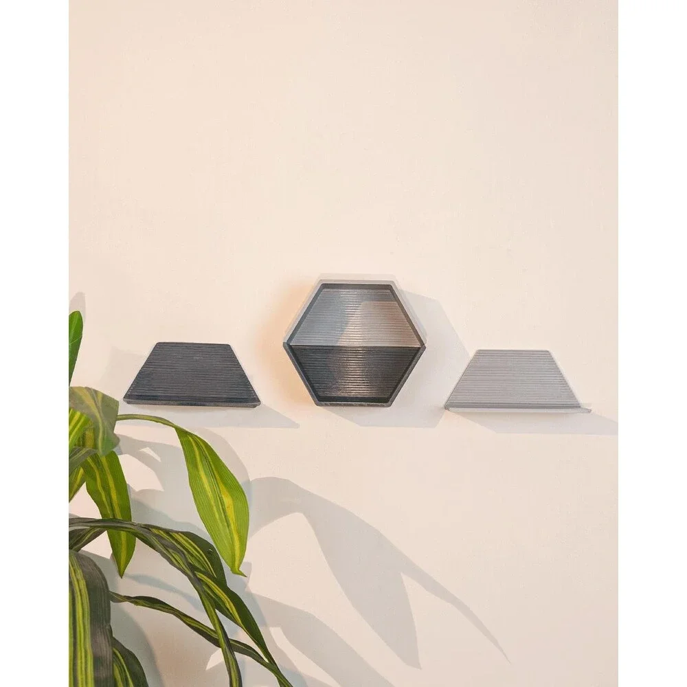 Set of 4 Modular Hexagon Wall Shelves, Geometric Floating Shelf Set, Modern 3D P